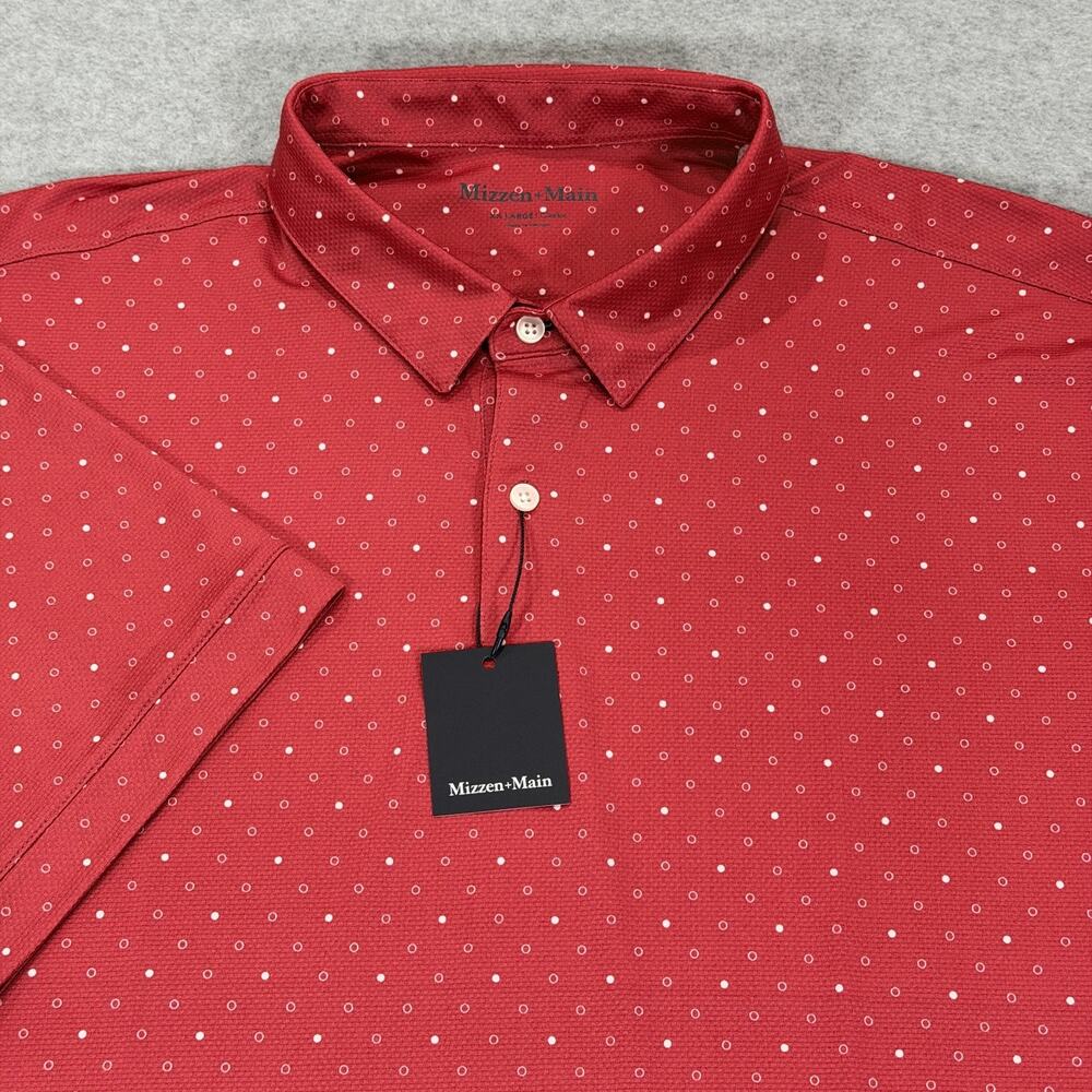 Mizzen+Main Halyard SS Polo Shirt Mens XXL Red Clay Dot Stretch Golf Classic NWT